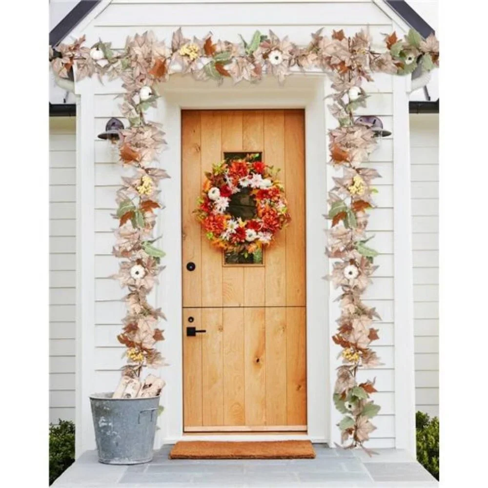 2 Pack Fall Maple Leaf Hanging Vine Garland Artificial Autumn Foliage